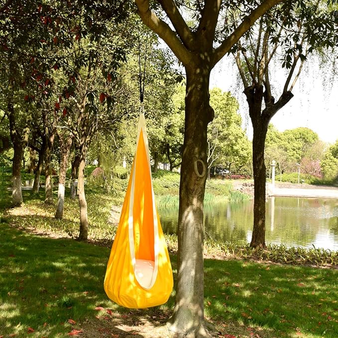 Kids Pod Swing Hanging Seat Child Hammock Chair Indoor and Outdoor Sensory Swings 100% Cotton Loading Capacity 170 lbs (Yellow)