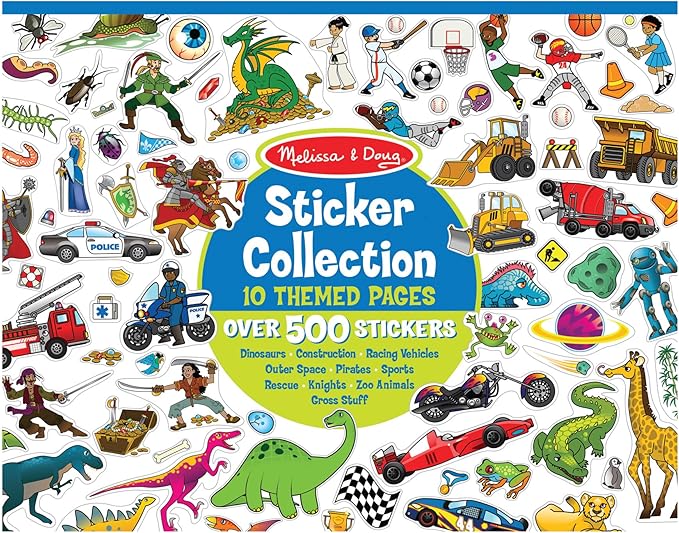 Melissa & Doug Sticker Collection Book: Dinosaurs, Vehicles, Space, and More - 500+ Stickers - FSC Certified