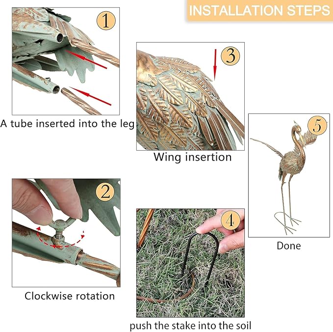 TERESA'S COLLECTIONS Yard Decorations Outdoor Garden Statues, Gold Metal Crane Yard Art, 33-39inch Lawn Ornaments for Backyard, Outside Porch, Patio, Wedding Decor,Set of 2,Spring Decor,Gifts for Mom