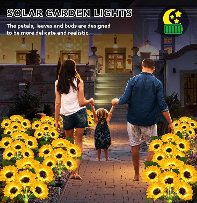 Solar Lights Outdoor Garden Decor,4 Pack with 24 Sunflower Lights,Solar Flowers Lights Waterproof,Sunflowers Gifts for Mom Women Grandma Birthday,Decorative Stakes Lights for Landscape Yard Patio Lawn