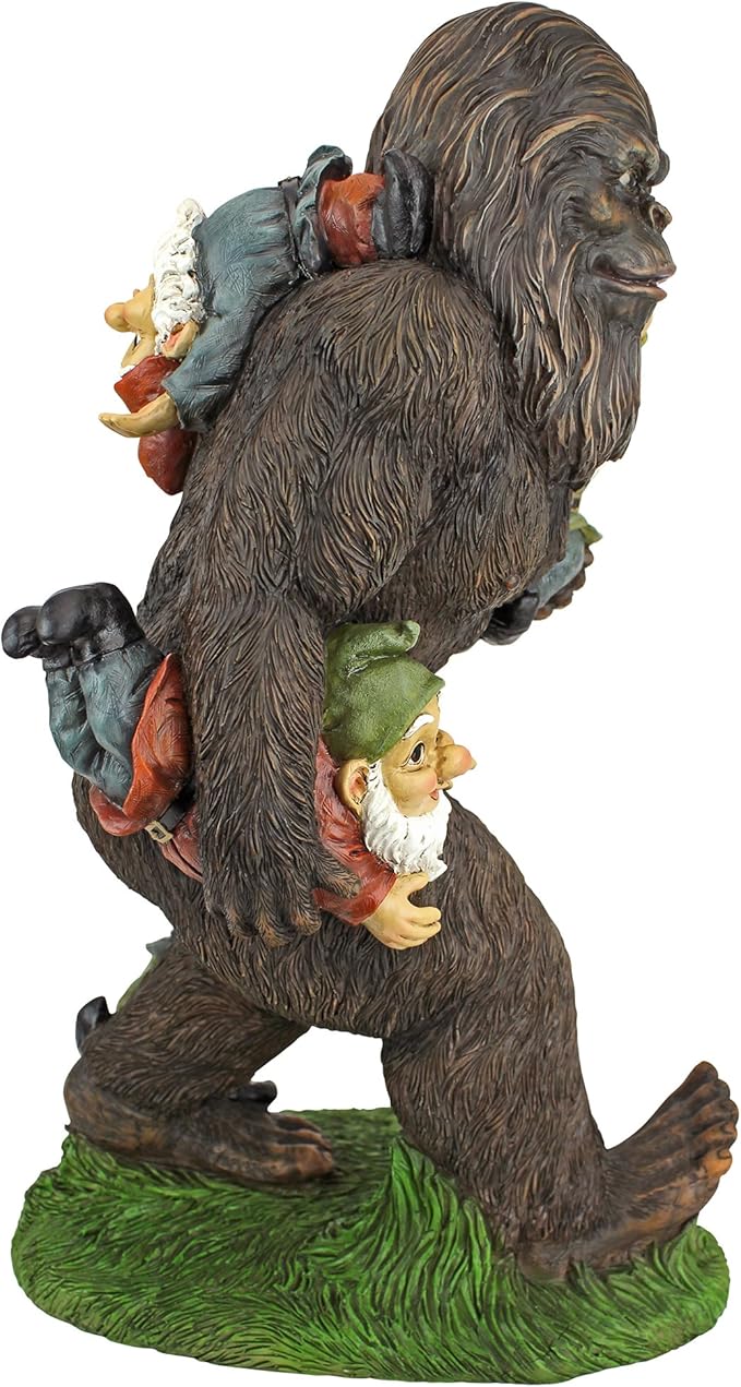 Design Toscano Schlepping the Garden Gnomes Bigfoot Yeti Indoor/Outdoor Garden Statue, 16 Inch Tall, Cast Stone Resin, Painted Full Color Finish