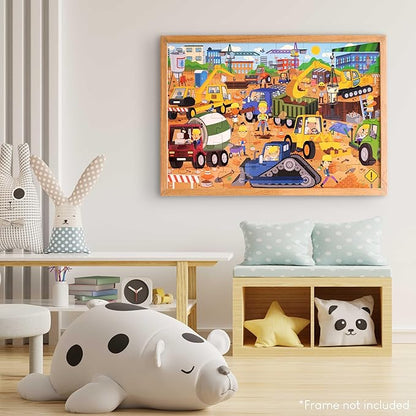 BONNYCO Giant Floor Puzzles for Kids of Construction Site with 48 Large Pieces. Jumbo Puzzle 36.2 x 24.4 in, Gifts for Boys and Girls, Educational Kids Toys Ages 2-8
