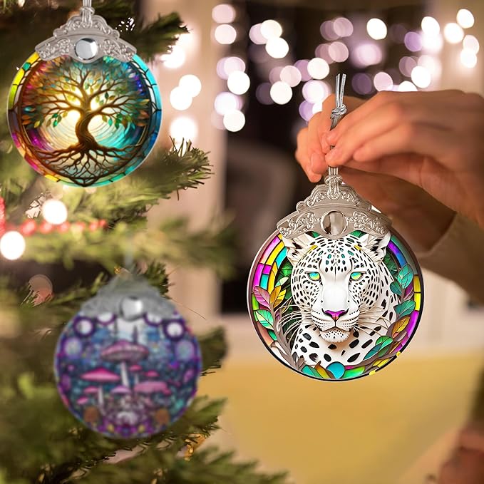Stained Glass Suncatcher, Jocidea Leopard Ornament, Christmas Ornaments, Holidays Ornaments, Christmas Tree Decor, Leopard Decor for Home, Leopard Gifts