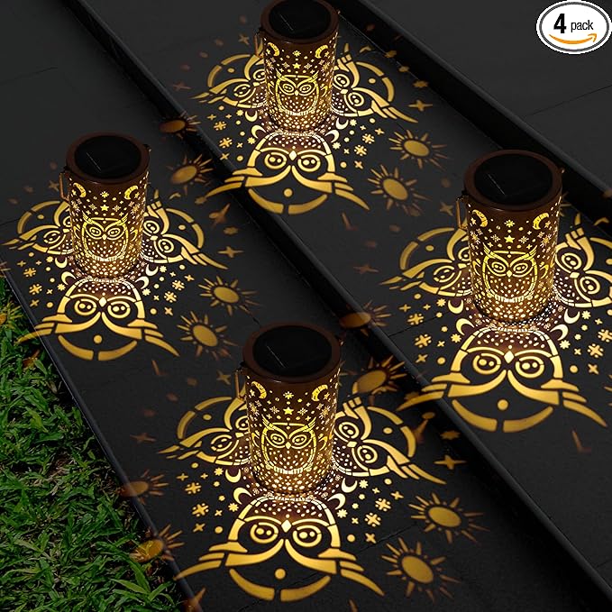VIHOSE 4 Pack Owl Solar Lanterns Owl Solar Lights Outdoor Garden Waterproof Lights Hanging Garden Decor for Patio Yard Deck Porch Balcony Lawn Gardening Decoration Gifts