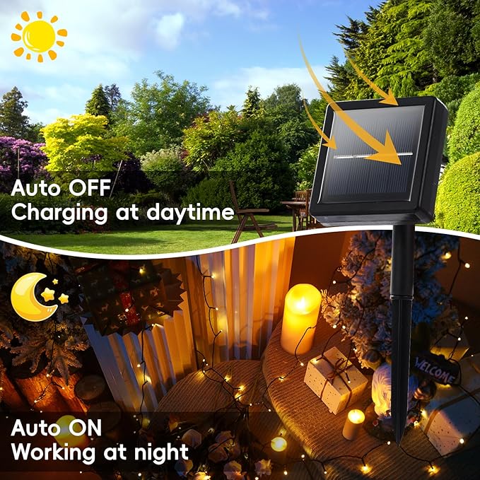 Solar Powered String Lights, 164ft 2 Pack Total 400 Led Solar String Lights Outdoor Waterproof with 8 Modes - Solar Outdoor String Light for Outside Tree Lights for Tree Patio Christmas Warm White
