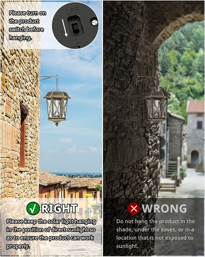 Solar Lantern Outdoor Waterproof, Metal Solar Lights Outdoor with Clear Glass, LED Solar Powered Lights Wall Mount for Yard Garden Wall Outdoor, Bronze - 2 Pack