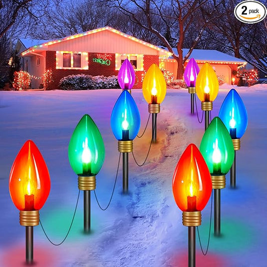 Minetom 2 Pack 11Feet 5 LED Super Jumbo Christmas String Lights or Pathway Marker Lights, Outdoor Xmas Decorations- Jumbo C9 Hanging Lights Waterproof Lawn Dec for Holiday Home Tree Roof Yard Garden