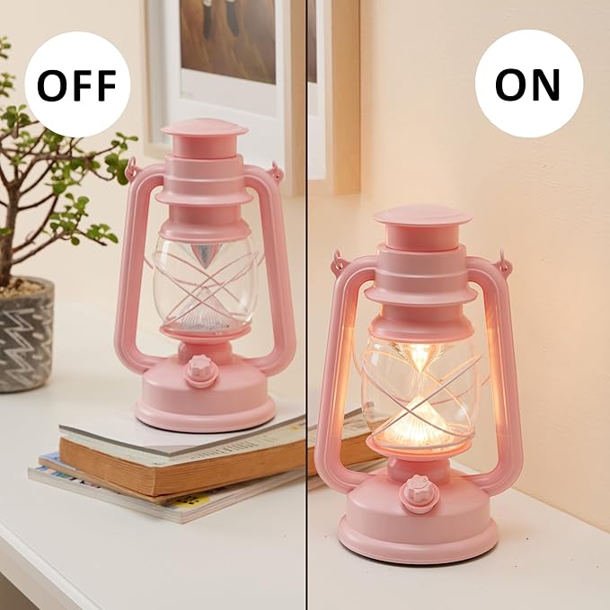 Furora LIGHTING Pink LED Lantern Pack of 2 with 6/18 Timer, 9.5" Inch Flameless Flickering Lantern Candle, Indoor Vintage and Outdoor Patio Hanging Tabletop, Battery Included