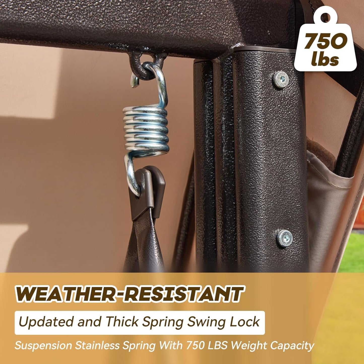 3 in 1 Outdoor Porch Swing with Adjustable Canopy, 3 Seat Outdoor Swing for Adults, Patio Swing Chair with Thickened Cushions,Pillows & Cup Holders for Backyard, Porch, Garden (Khaki)