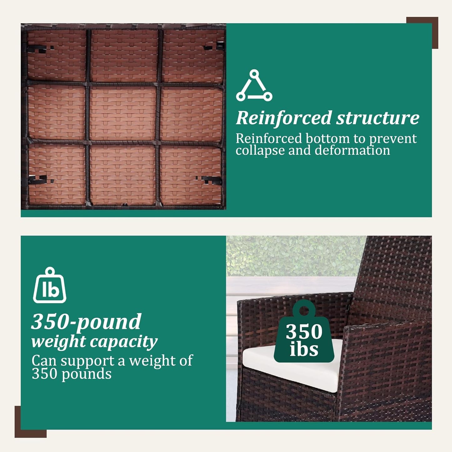 4 Piece Patio Furniture Set - Outdoor Conversation Sets with Coffee Table, Rattan Chair Set for Garden/Poolside, Brown/Beige