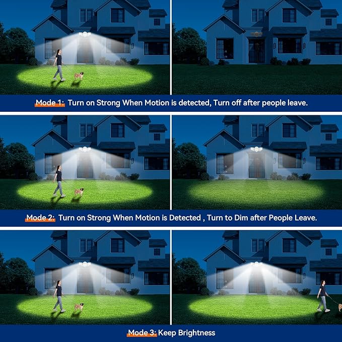 65W LED Flood Light Outdoor, 6500LM, Waterproof, 6500K Motion Sensor Flood Lights Outdoor with Adjustable 3 Head Detected Floodlight for Outside Entryway Garage, Yard, Porch, White