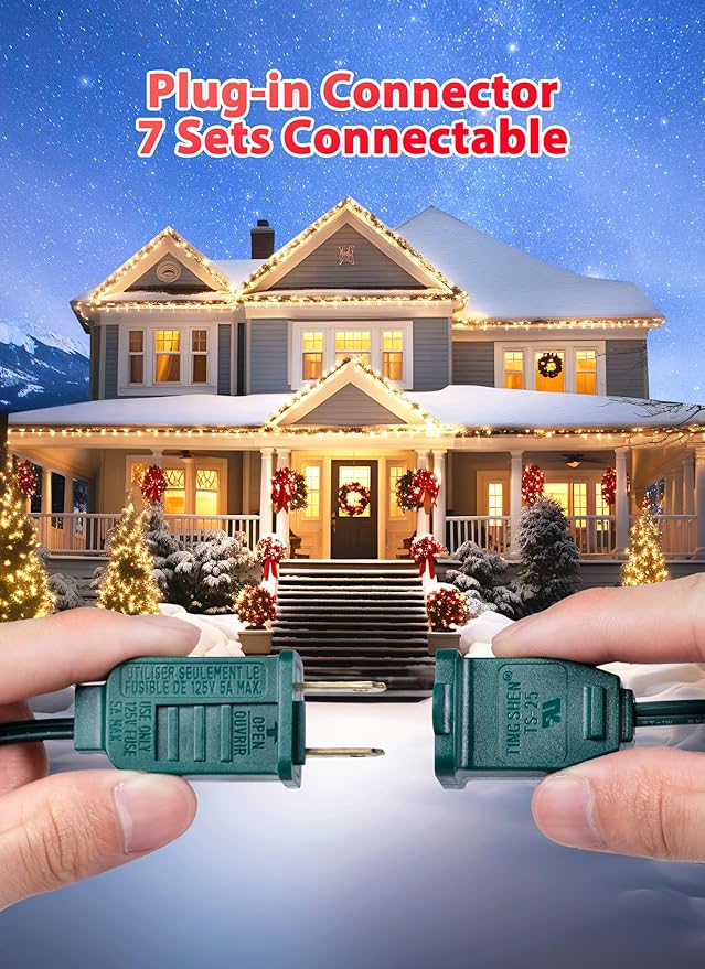 C9 LED Christmas Lights Outdoor, 100 Feet C9 String Lights with 100 Shatterproof Matte Bulbs, Connectable Waterproof Christmas Tree Lights for Holiday Roofline Backyard Garden Decor, Warm White