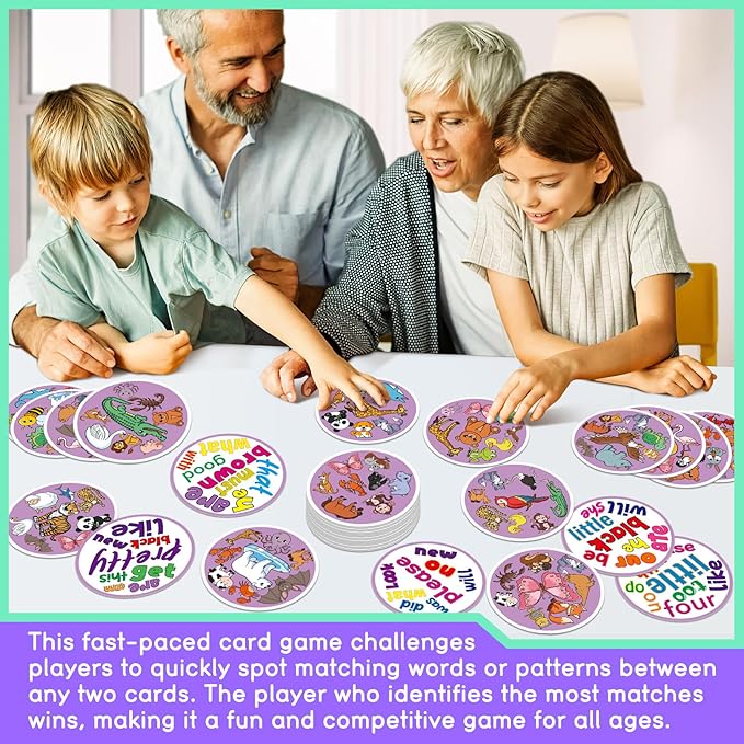 Memory Card Game, Kids Sight Word Piles Card Games, Animal Table Match Game for Toddlers, Indoor Recess Family Games, Preschool Classroom Reading Games, Homeschool Supplies