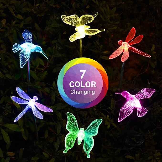 SOLPEX Solar Garden Lights, 3 Pack Solar Butterfly Lights Yard Decoration, Multi-Color Changing LED Solar Light Stakes, Solar Yard Lights for Garden, Patio, Lawn, Solar Bird Lights
