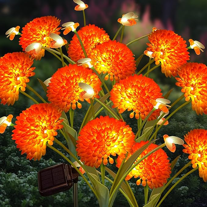 Solar Garden Lights, 8 Pack Solar Swaying Bee Lights with Flowers, Waterproof Solar Firefly Lights Outdoor for Garden Patio Yard Pathway Fall Decoration, Gifts for Women Mother's Day