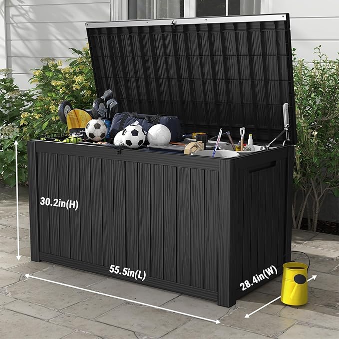 Mars Villa 180 Gallon Outdoor Storage Box Waterproof, Extra Large Resin Deck Box, Outside Storage Bin for Patio Furniture Cushions, Pool Supplies, Sports Gear, UV Resistant and Weatherproof, Black