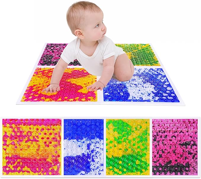 Liquid Lava Tiles for Kids： 11.8x11.8 in Educational Play Mat with Non-Slip Base Develop Motor Skills & Creativity for Children 3-12 Years (4 Pack D)