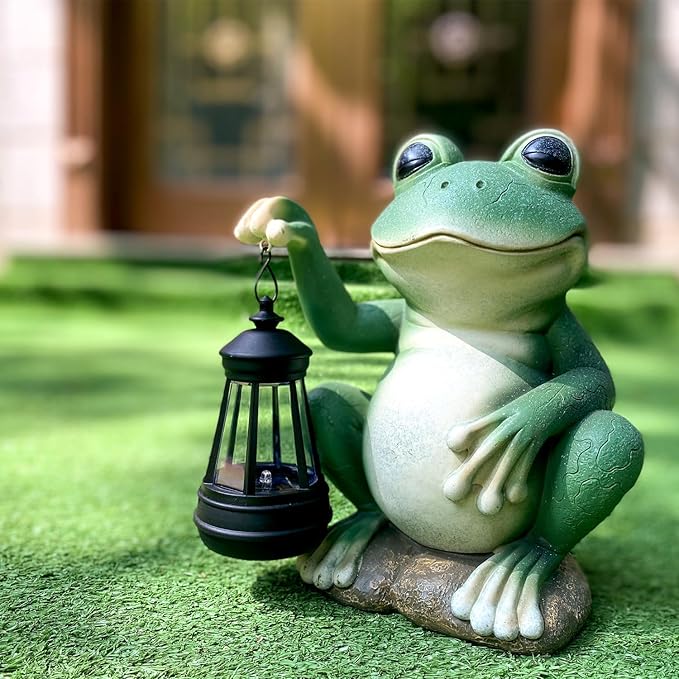 Large Frog Garden Decor for Outside Solar Powered Sculptures for Garden Patio Cute Animal Garden Statues Home Easter Ornaments, Gifts for Mom Grandma