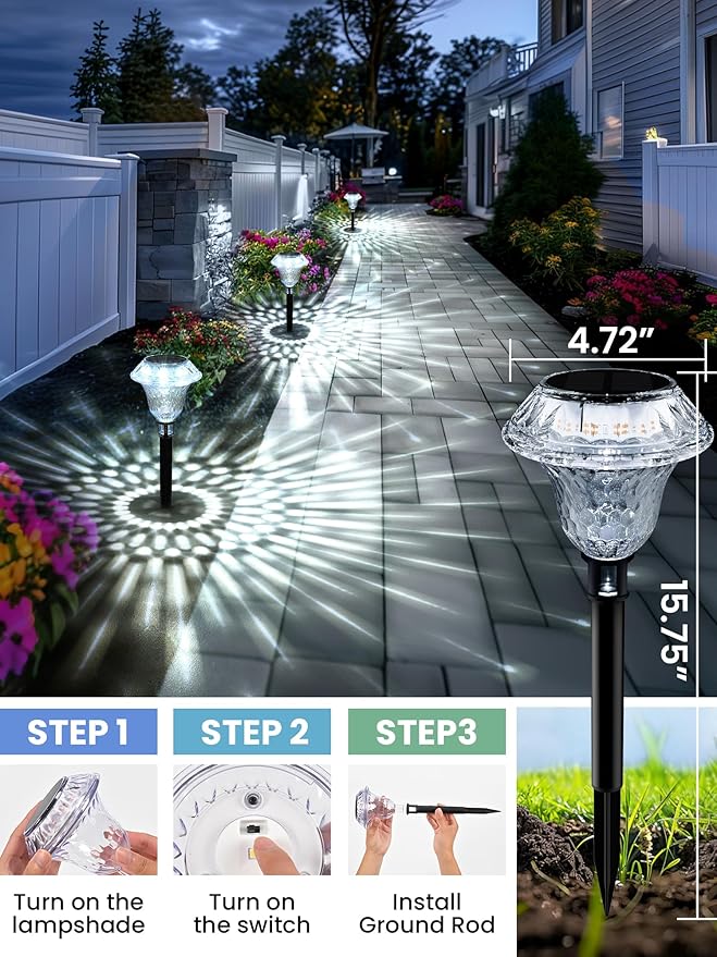 SOLPEX Solar Pathway Lights Garden Decor for Yard, Garden Lights Solar Powered Waterproof Landscape Lighting, Solar Outdoor Lights Porch Decor for Path Walkway Driveway (6 Pack Cold White)