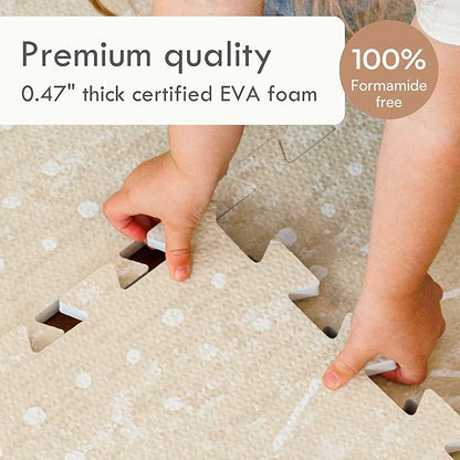 Baby Play Mat for Floor – 6x8ft Beige | Soft Non Toxic Premium EVA Foam Tiles for Tummy Time, Crawling & Playroom – Waterproof Interlocking Floor Mat for Babies & Toddlers by Lillefolk (12 Tiles)