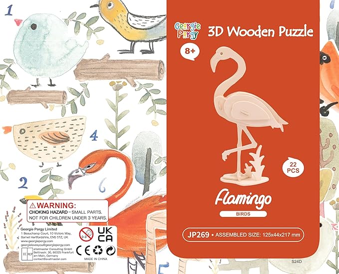 Georgie Porgy 3D Wooden Puzzles for Kids Toys Construction Woodcraft Kits DIY Model Puzzle Kits Birthday Gifts Pack of 3 (Butterfly Unicorn Flamingo)