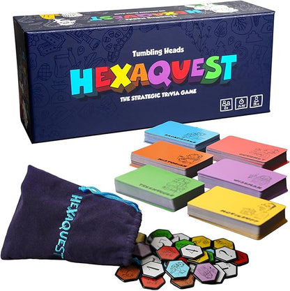 Hexaquest: The Strategic Trivia Board Game – 1500 Questions, 6 Categories, 65 Hexagon Tiles, Premium Bag – Fun, Quick to Learn, Perfect for Game Nights, Families & Parties