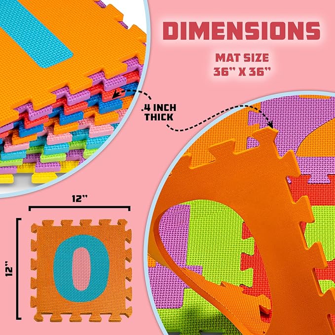 TOYVELT Foam Play Mat for Baby Kids 12x12-10 Interlocking Foam Puzzle Floor Mat Tiles EVA Non Toxic for Crawling, Exercise, Playroom, Play Area, Baby Nursery - Numbers