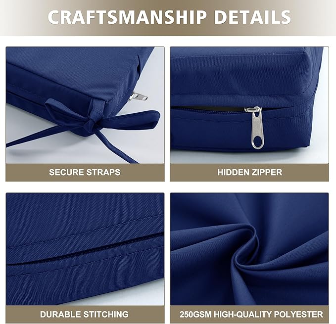 24x24 Inch Outdoor Cushions for Patio Furniture, Waterproof Outdoor Chair Cushions w/Fade-Resistant, Removable & Machine-Washable Cover, Deep Seat Sofa/Couch Pad Replacement – Set of 1/2/4, Navy Blue