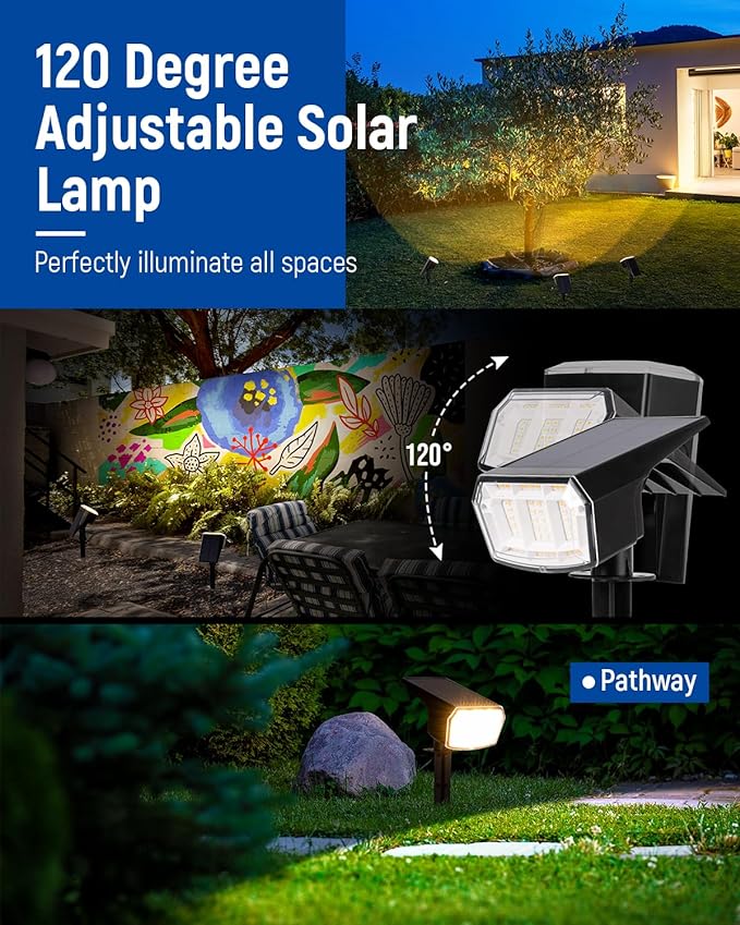 Solar spotlights Outdoor 63 LED 3 Lighting Modes, IP65 Waterproof Lighten Yard Garden House Garage Pathway for Christmas Decorations-10 Pack