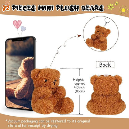 6 Pieces Mini Bear Plush Stuffed 4 Inch Small Bear Bulk Animal Toys for Baby Shower Party Favors Tiny Soft Doll Gifts for Graduation Keychain Bag Charm Supplies(Brown)