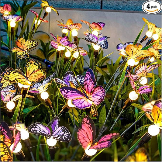 TONULAX Solar Garden Lights - Swaying Butterfly Light, Swaying in The Wind, Solar Outdoor Lights, Yard Patio Pathway Decoration, High Flexibility Iron Wire & Realistic Butterflies(4 Pack)