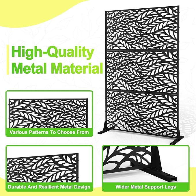 Outdoor Privacy Screen,72" H×47" W Metal Privacy Screen, Freestanding Privacy Fence Panels for Patio