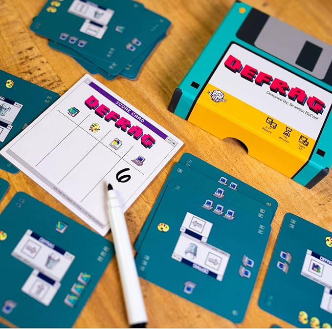 Defrag | Nostalgic Floppy Disk Themed Travel-Size Board | Play Anywhere | Challenging Puzzle with Scenario Booklet | Solo Play for Ages 12+ | Tiny Series