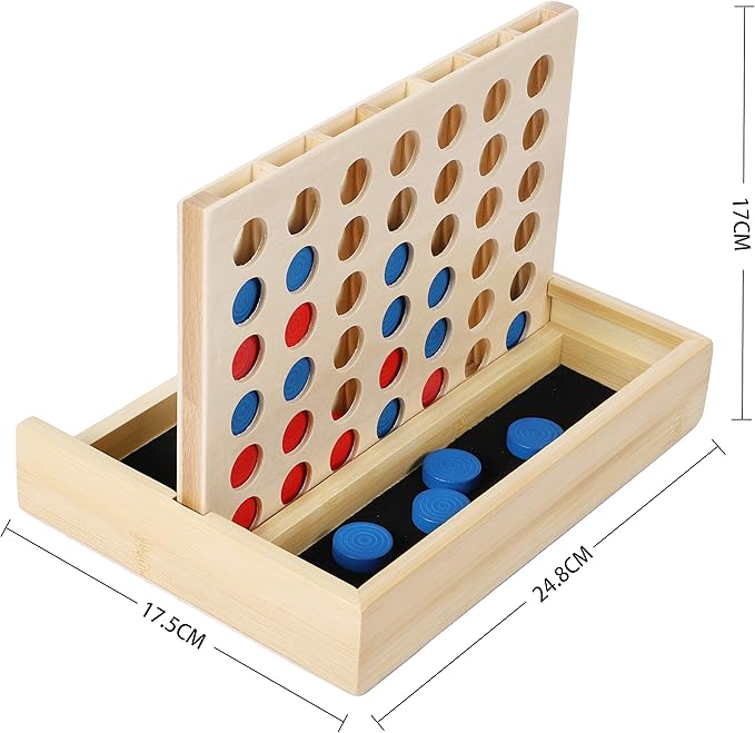 TOWO Wooden 4 in a Row Game - Classic Strategy Game for Adults Children-Connect The 4 Discs of Same Colour in a Row - Travel Games Family Board Games Toys Gift for 6 Years Old Kids Boys Girls Adults