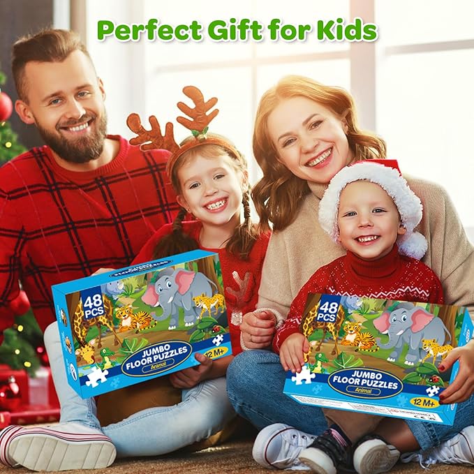 Jumbo Floor Puzzle for Kids Ages 4-6, 48 Piece Large Animal Jigsaw Puzzle, Extra-Thick Cardboard Preschool Learning Toys for Toddlers 3-5, Educational Gift for Boys Girls 3 4 5 6 7 8