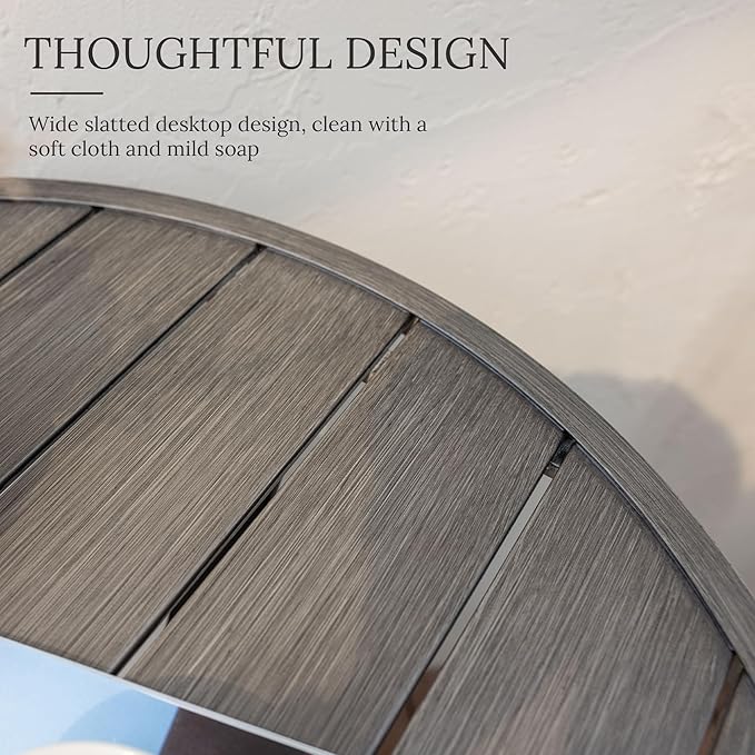 VICLLAX 53" Outdoor Round Patio Table for Lawn Garden, All Weather Metal Round Patio Dining Table with Adjustable Umbrella Hole, Patio Table for 8 Person, Grey Wood-Like Tabletop