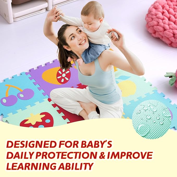Coolcandy Baby Play Mat Without Fence, 9Pcs Interlocking Puzzle Floor Mat, 0.4" Thick Non-Toxic EVA Foam Play Mat, for Infants & Toddlers 3-36 Months, Soft Puzzle Tiles for Play Areas