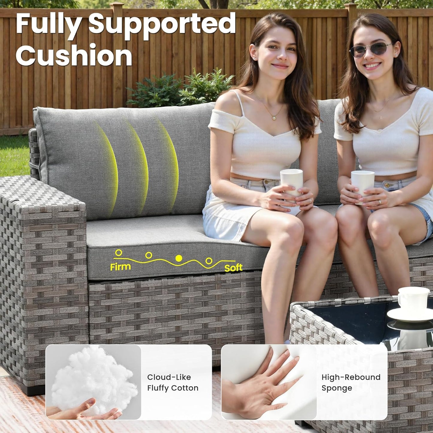ovios 13 Pieces Patio Furniture Set, Outdoor Wicker Sectional Sofa with 54 Inch Fire Pit Table Comfy Cushions, Modern Modular Deep Seat Rattan Couch Conversation Set, Dark Grey