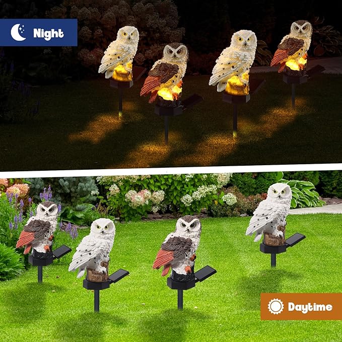 Capoda 2 Pieces Owl Garden Decorations Resin Owl Figurine Solar Light Stake Waterproof Animal Light Outdoor Decorations for Patio Yard Lawn Porch Pathway Decoration