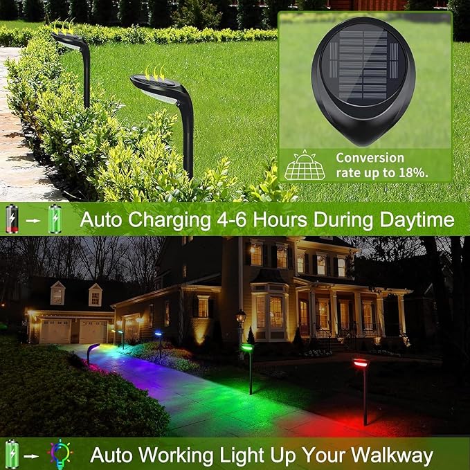JSOT Solar Pathway Outdoor Lights Waterproof,7 Color Changing Yard Decor Light for Outside, 9 Lighting Modes Auto On/Off Solar Landscape Bright Lamp for Garden Walkway Pathway Path Decoration 4 Pack