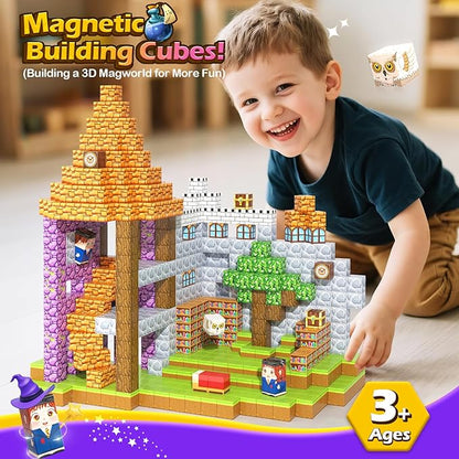 100PCS Magnetic Blocks-Build Mine Magnet World Magic School Edition, Magnetic Kids Building Toys for Toddler Kids Ages 3-5 4-8 6-8, Birthday Gifts for 3+ Boys&Girls