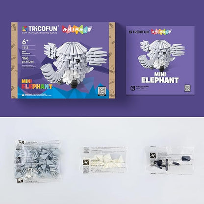 Tricofun® Animals 3D Soft Building Blocks - Cute Animal Kit, Pressure-Relief, STEM Educational Toys, Enhance Hands-On Skills Interlocking Building Blocks (1113-Mini Elephant)