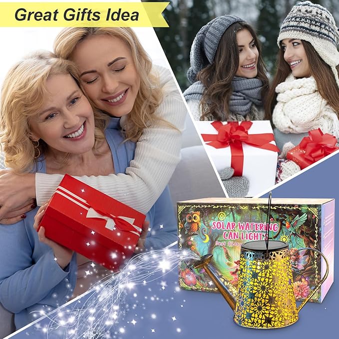 VOOKRY Watering Can with Lights, Large Hanging Solar Lights Outdoor Waterproof, Decorative Retro Metal Solar Garden Decor for Patio Yard Porch Lawn Landscape Gardening Gifts for Mom Grandma Women