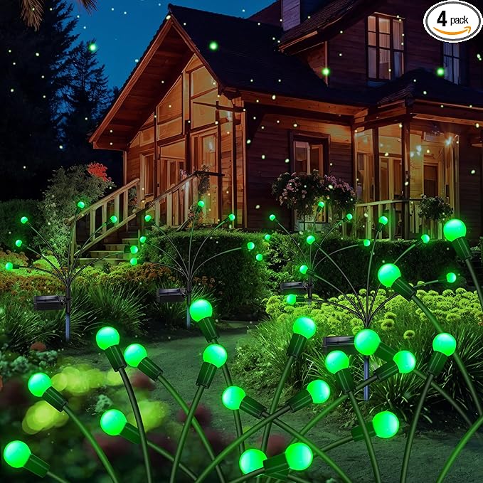 Solar Garden Lights Outdoor, 4 Pack 24LED Waterproof Solar Powered Lights for Yard Pathway Patio, Swaying Lawn Decor as Gardening Gifts for Women Holiday(4 Pack Green)