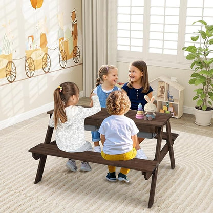 Costzon Kids Picnic Table with Sensory Bins, 4 in 1 Sand and Water Table with Height Adjustable Umbrella, Removable Tabletop for Outdoor Backyard Patio Play