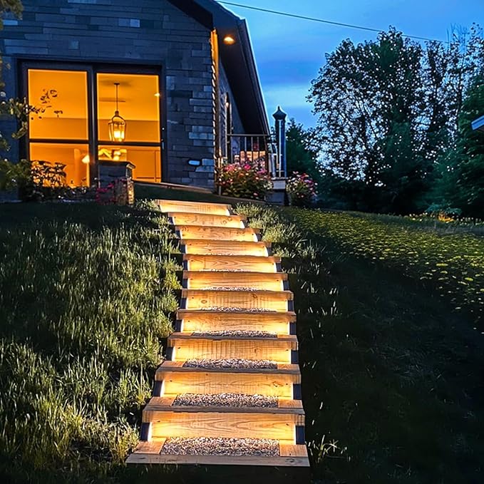 Solar Step Lights for Outside,24pack Solar Stair Lights Outdoor Waterproof IP67,Outdoor Deck Step Lights,Solar Outdoor Lights for Staircase,Patio,Front Step(Warm Brown)…