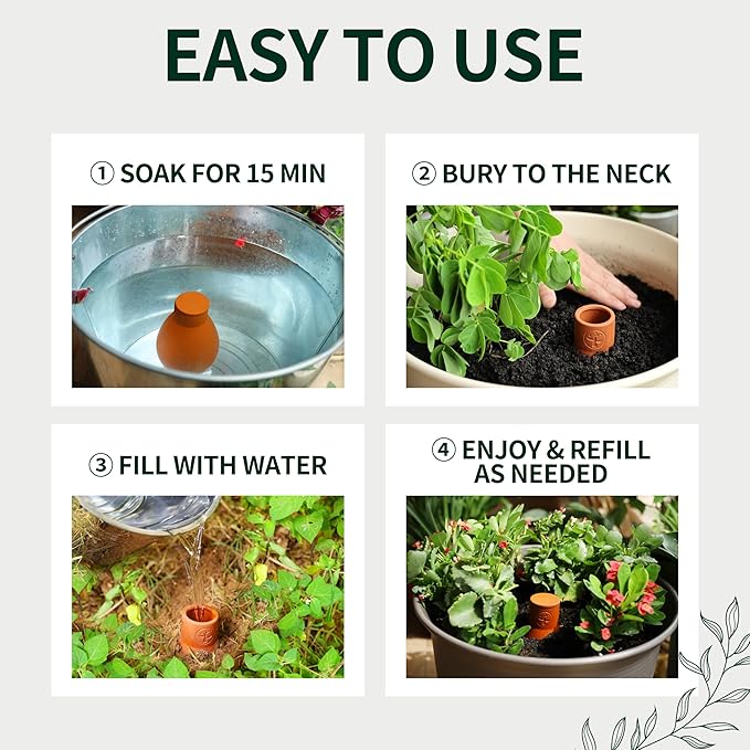 16 oz Olla Plant Watering Globes Pots, Slow Release Self Watering Planter Insert Devices, Indoor | Outdoor Terracotta Watering Spikes, Automatic Plant Waterer Drip Irrigation System, 2 Pack