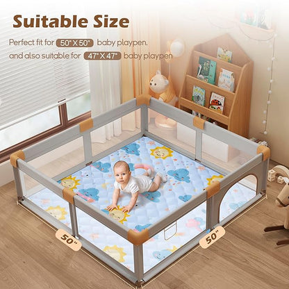 50x50 Playpen Mat, PIGLOG 0.8 Inch Thick Foam Baby Play Mat for Floor, Soft Fabric Cushioned Play mat for Babies，Washable Non-Slip Playmate for Baby, Infants & Toddlers（Blue）