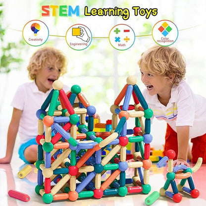 64Pcs Magnetic Building Blocks, Montessori Magnet Toys for Toddlers, STEM Learning Toys for Boys and Girls, Creativity Kids Games, ABS Material, Non-Toxic, Ages 3+, MGB-64