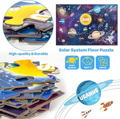 Solar System Floor Puzzle for Kids - 48 Pieces Large Solar System Jigsaw Puzzles for Kids 3-5, Toddler Learning Preschool Educational Toys 12 Months+, Perfect Birthday Christmas Gifts for Boys Girls